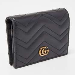 Pre Owned Gucci Blakc Matelasse Leather GG Marmont Card Case
