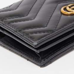 Pre Owned Gucci Blakc Matelasse Leather GG Marmont Card Case