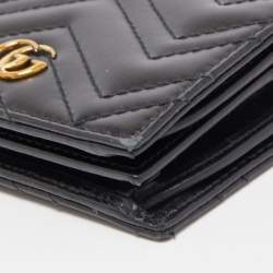 Pre Owned Gucci Blakc Matelasse Leather GG Marmont Card Case