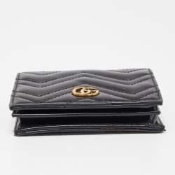 Pre Owned Gucci Blakc Matelasse Leather GG Marmont Card Case
