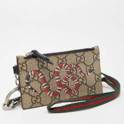 Gucci Beige GG Supreme Canvas and Leather Kingsnake Card Holder Lanyard 