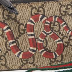 Gucci Beige GG Supreme Canvas and Leather Kingsnake Card Holder Lanyard 