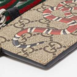 Gucci Beige GG Supreme Canvas and Leather Kingsnake Card Holder Lanyard 