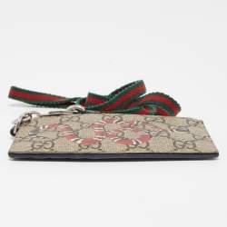 Gucci Beige GG Supreme Canvas and Leather Kingsnake Card Holder Lanyard 