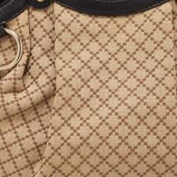 Pre Owned Gucci Beige/Black GG Canvas and Leather Medium Sukey Tote