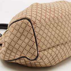 Pre Owned Gucci Beige/Black GG Canvas and Leather Medium Sukey Tote