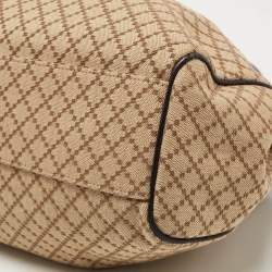 Pre Owned Gucci Beige/Black GG Canvas and Leather Medium Sukey Tote