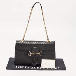 Pre Owned Gucci Black Guccissima Leather Emily Chain Shoulder Bag