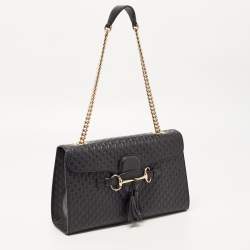 Pre Owned Gucci Black Guccissima Leather Emily Chain Shoulder Bag