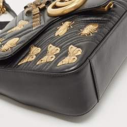 Pre Owned Gucci Black Matelasse Leather Medium GG Marmont Animal Studs Shoulder Bag
