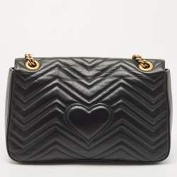 Pre Owned Gucci Black Matelasse Leather Medium GG Marmont Animal Studs Shoulder Bag