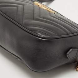 Pre Owned Gucci Black Matelasse Leather Small GG Marmont Shoulder Bag