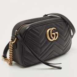 Pre Owned Gucci Black Matelasse Leather Small GG Marmont Shoulder Bag
