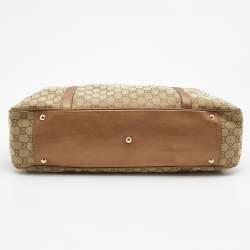 مملوكة مسبقًا حقيبة يد توتس غوتشي GG جلد وكانفاس بني/بيج كبيرة