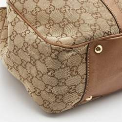 مملوكة مسبقًا حقيبة يد توتس غوتشي GG جلد وكانفاس بني/بيج كبيرة