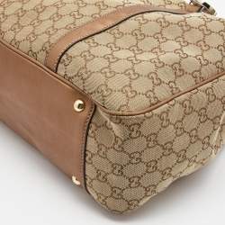 مملوكة مسبقًا حقيبة يد توتس غوتشي GG جلد وكانفاس بني/بيج كبيرة
