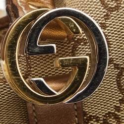 مملوكة مسبقًا حقيبة يد توتس غوتشي GG جلد وكانفاس بني/بيج كبيرة