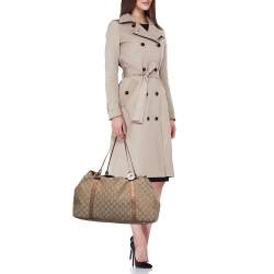 مملوكة مسبقًا حقيبة يد توتس غوتشي GG جلد وكانفاس بني/بيج كبيرة