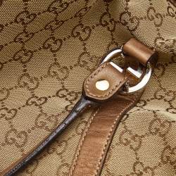مملوكة مسبقًا حقيبة يد توتس غوتشي GG جلد وكانفاس بني/بيج كبيرة