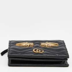 Gucci Black Matelassé Leather Cicada GG Marmont Card Case