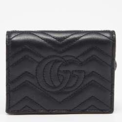Gucci Black Matelassé Leather Cicada GG Marmont Card Case