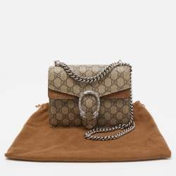 Pre Owned Gucci Beige GG Supreme Canvas and Suede Mini Dionysus Shoulder Bag