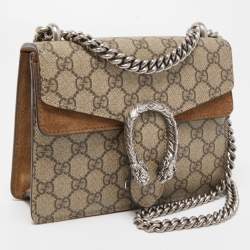Pre Owned Gucci Beige GG Supreme Canvas and Suede Mini Dionysus Shoulder Bag