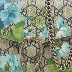 Gucci Blue/Beige GG Blooms Supreme Canvas and Leather Dionysus Wallet On Chain