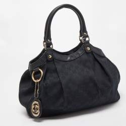 Pre Owned Gucci Black GG Canvas and Leather Medium Sukey Tote