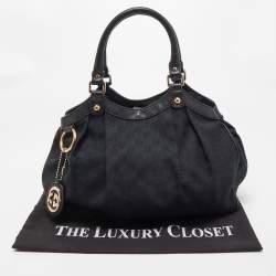 Pre Owned Gucci Black GG Canvas and Leather Medium Sukey Tote