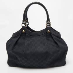 Pre Owned Gucci Black GG Canvas and Leather Medium Sukey Tote