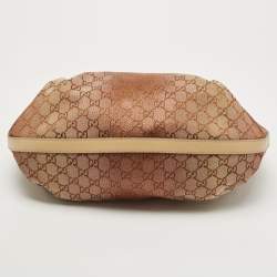 Pre Owned Gucci Beige/Metallic Pink GG Canvas and Leather Medium Scarlett Stud Tote