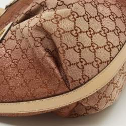 Pre Owned Gucci Beige/Metallic Pink GG Canvas and Leather Medium Scarlett Stud Tote