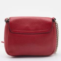 Pre Owned Gucci Red Leather Soho Flap Chain Crossbody Bag