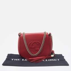Pre Owned Gucci Red Leather Soho Flap Chain Crossbody Bag