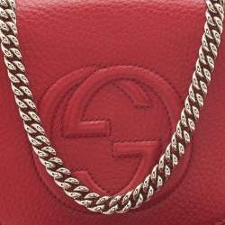 Pre Owned Gucci Red Leather Soho Flap Chain Crossbody Bag