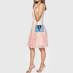 Pre Owned Gucci Light Blue Leather Mini Chain Sylvie Crossbody Bag