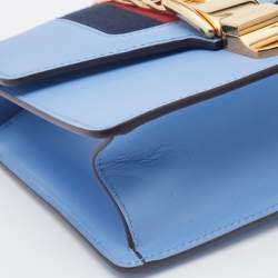 Pre Owned Gucci Light Blue Leather Mini Chain Sylvie Crossbody Bag