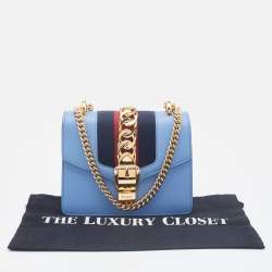Pre Owned Gucci Light Blue Leather Mini Chain Sylvie Crossbody Bag