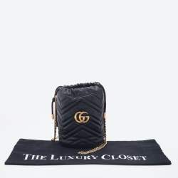 Gucci Black Matelassé Leather Mini GG Marmont Bucket Bag