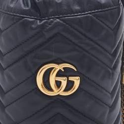 Gucci Black Matelassé Leather Mini GG Marmont Bucket Bag