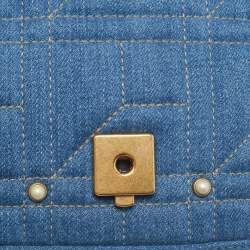 Gucci Blue Matelassé Denim Medium Pearl Embellished GG Marmont Shoulder Bag