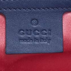 Gucci Blue Matelassé Denim Medium Pearl Embellished GG Marmont Shoulder Bag