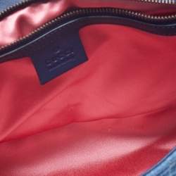 Gucci Blue Matelassé Denim Medium Pearl Embellished GG Marmont Shoulder Bag