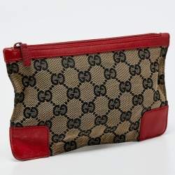 Gucci Red/Beige GG Canvas and Leather Flat Pouch