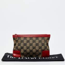 Gucci Red/Beige GG Canvas and Leather Flat Pouch