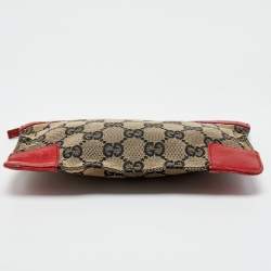 Gucci Red/Beige GG Canvas and Leather Flat Pouch