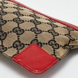 Gucci Red/Beige GG Canvas and Leather Flat Pouch