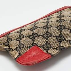 Gucci Red/Beige GG Canvas and Leather Flat Pouch