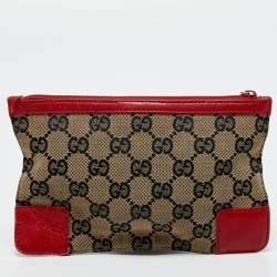 Gucci Red/Beige GG Canvas and Leather Flat Pouch